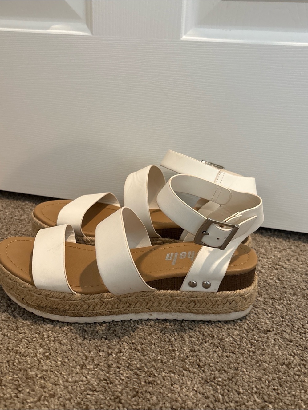White Espadrille Platform Sandals with Ankle Buckle